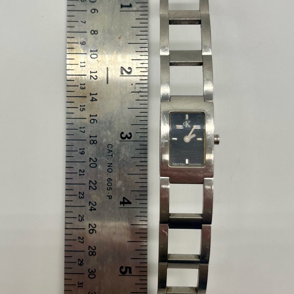 Vintage Calvin Klein Silver Bracelet Watch with Black Dial